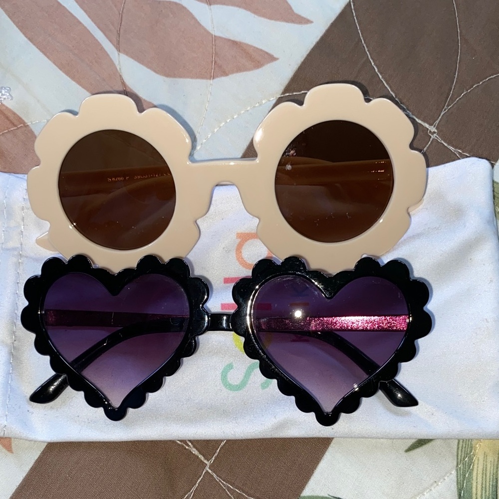 Kids Floral and Heart Sunglasses Set - Cream and Black